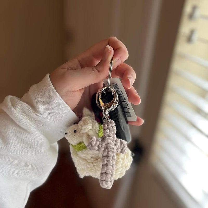 HongEast Macrame Cross Keychain,Jesus Key Chain Christian Car Accessories Handmade Soft Cross Keychain Boho Decor for Women Men Gifts - Image 5